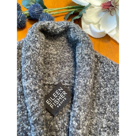 Eileen Fisher Petite Gray Open Front Cardigan Sweater - Picture 6 of 9